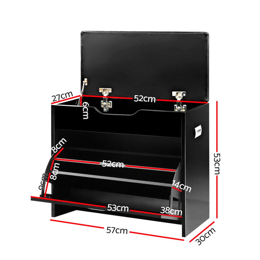 Artiss Shoe Cabinet Bench Shoes Storage Rack Organiser Shelf Black 15 Pairs CABINET-8836-BK