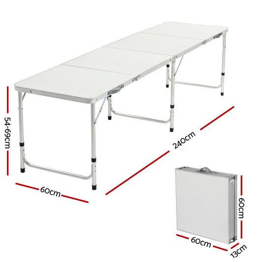 Weisshorn Folding Camping Table 240CM Portable Outdoor Picnic BBQ Aluminium Desk CAMP-B-T-MDF-240