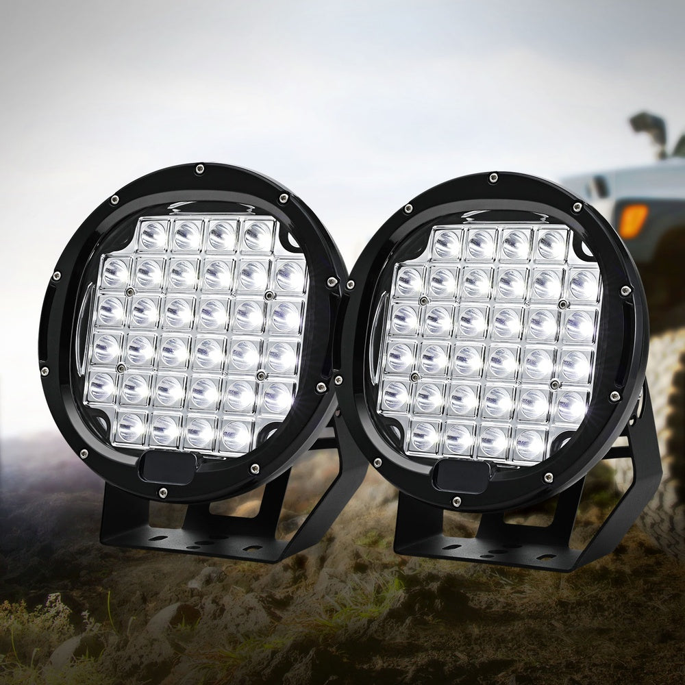 Giantz Pair LED Driving Lights 9 Inch Flood Spot Lights Car Truck SUV 12V 24V CAR-DL-LED-RO-9-SET-BK