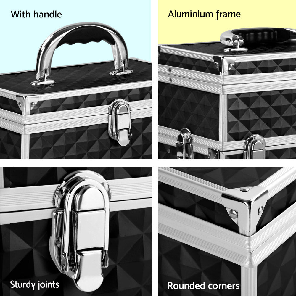 Embellir Portable Cosmetic Beauty Makeup Carry Case with Mirror - Diamond Black CASE-HZ8-040-DIBK