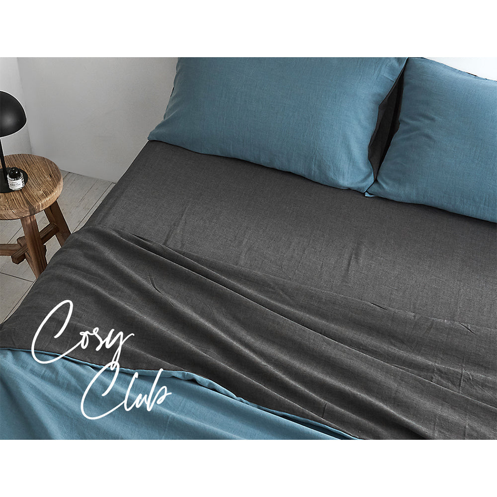 Cosy Club Cotton Bed Sheets Set Blue Grey Cover Double CC-SHEETSET-D-BL-DBL