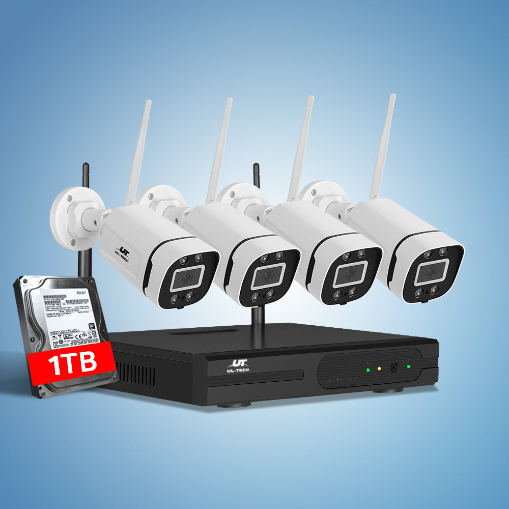 UL-tech Wireless CCTV Security System 8CH NVR 3MP 4 Square Cameras 1TB CCTV-WF-CLA-8C-4P-T