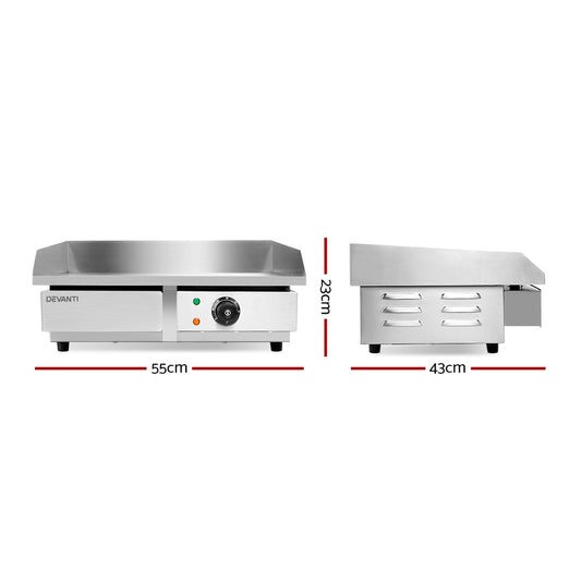 Devanti Commercial Electric Griddle 55cm BBQ Grill Plate 3000W CEG-D5C-SINGLE