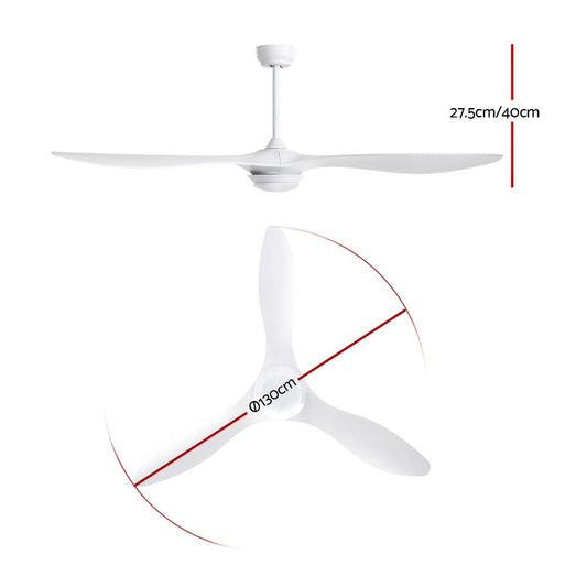 Devanti 52'' Ceiling Fan DC Motor w/Light w/Remote - White CF-B-52-310B-WH