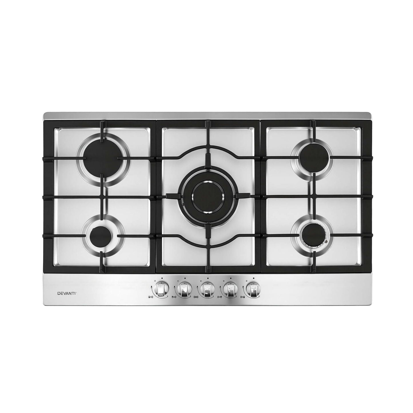 Devanti 90cm Gas Cooktop 5 Burner LPG NG Stainless Steel Hob Silver CT-GAS-5B-L-SS