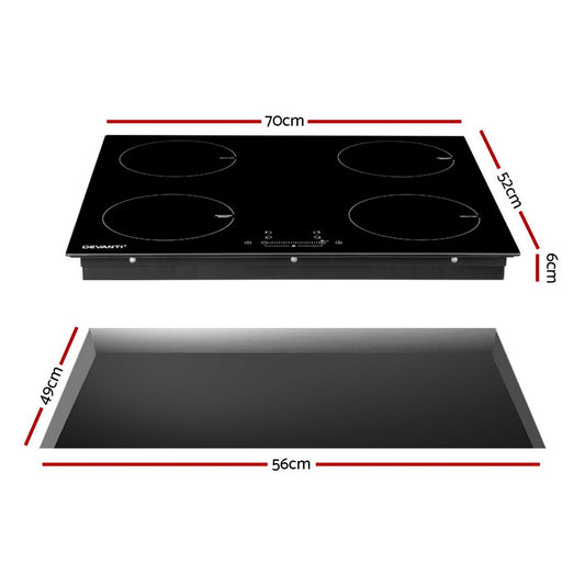 Devanti Electric Induction Cooktop 70cm Ceramic 4 Zones Stove Cook Top Hot Plate 7000W CT-IN-D-YL-IF7004C-70