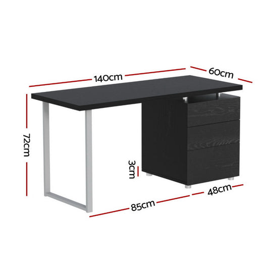 Artiss Computer Desk Drawer Black 140CM DESK-140M-BK-AB