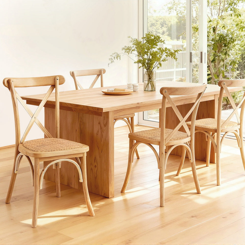 Artiss 4x Dining Chairs Rattan Wooden Kitchen Accent Chair Cafe Lounge Rubber Wood DINC-G-RA-NTX4