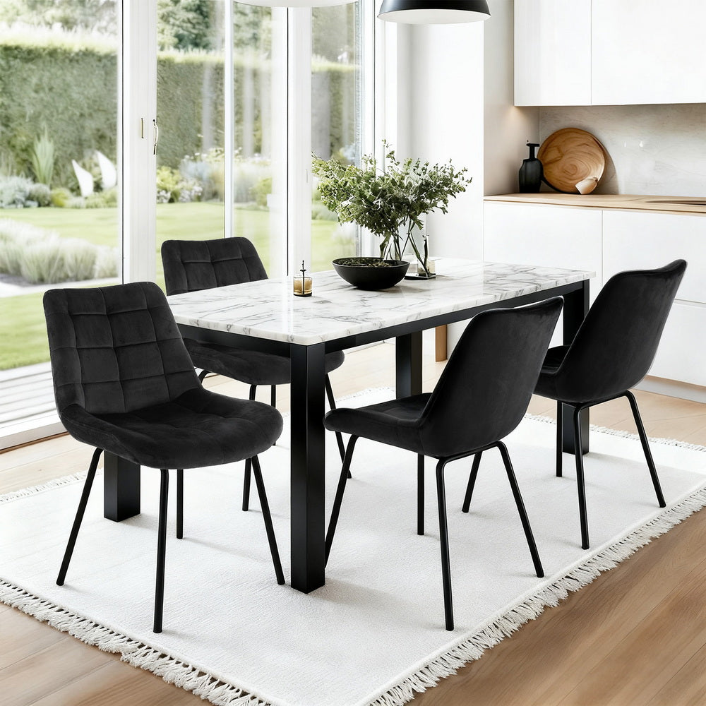 Artiss 4x Dining Chairs Velvet Tufted Kitchen Lounge Cafe Accent Chair Black DINC-K-799-BKX4