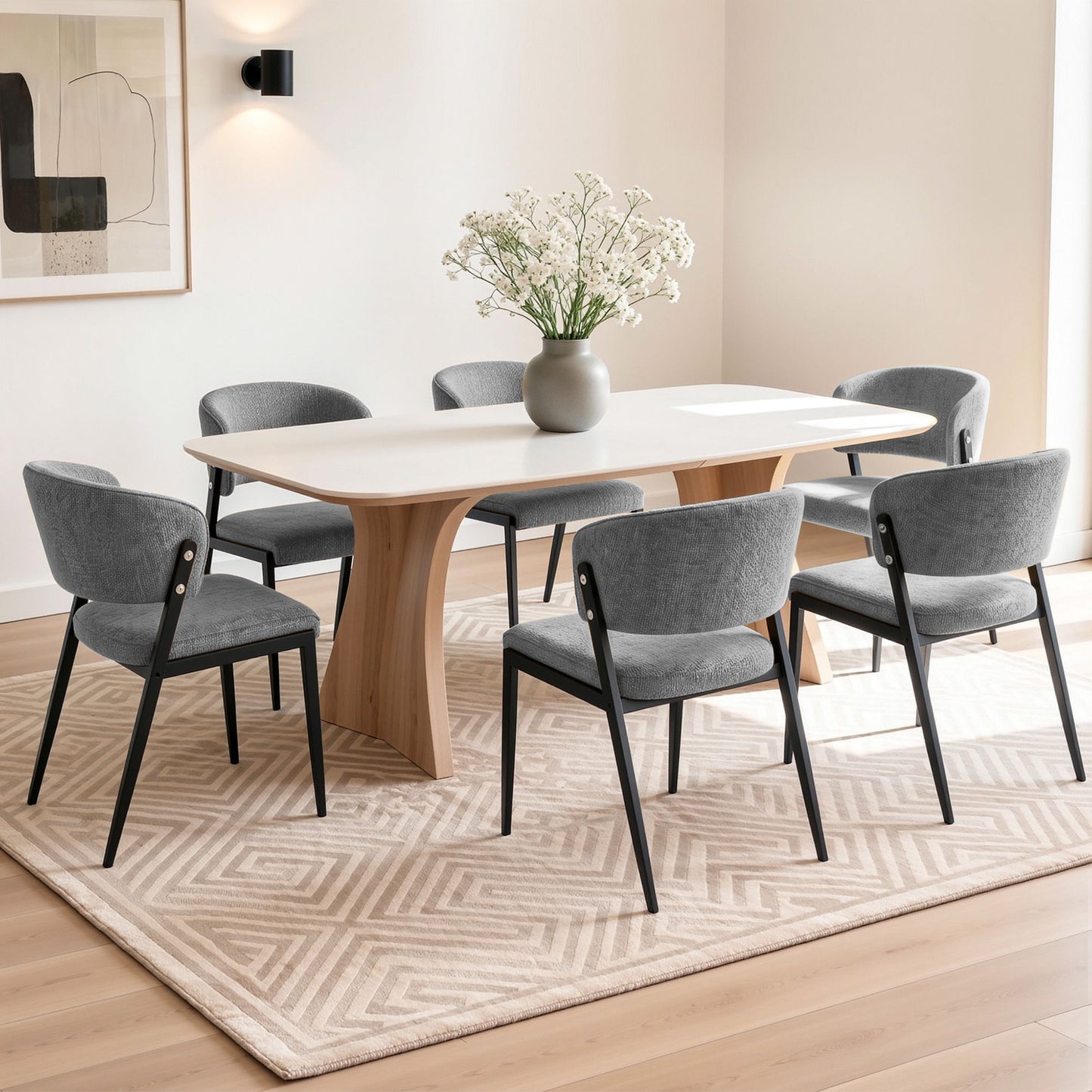 Artiss Dining Chairs Set of 6 Linen Fabric Soft Upholstered Chairs Grey DINC-KJ-7016-GYX6