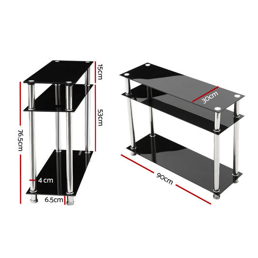 Artiss Console Table Tempered Glass Black DINING-B-T05-BK