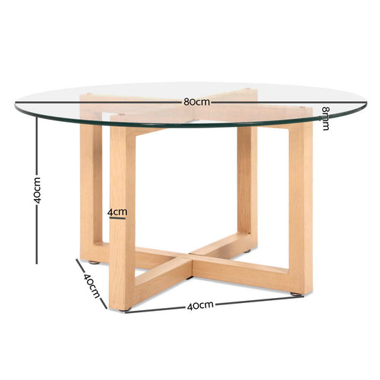Artiss Coffee Table Round 80CM Tempered Glass DINING-B-T16-TP