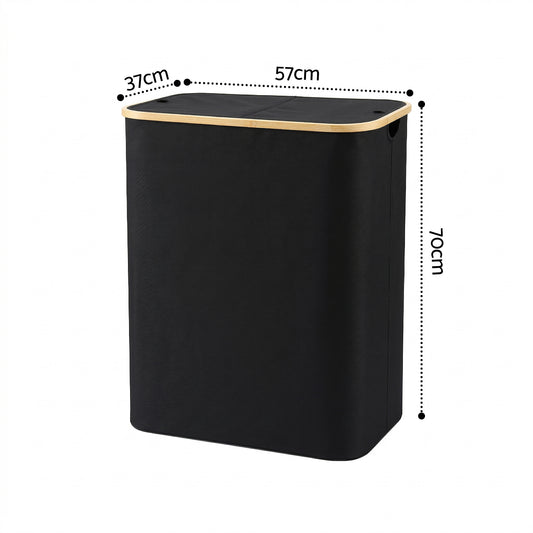 Artiss 2 Sections Laundry Basket with Removable Bags Foldable Black DIY-BATH-BK-2