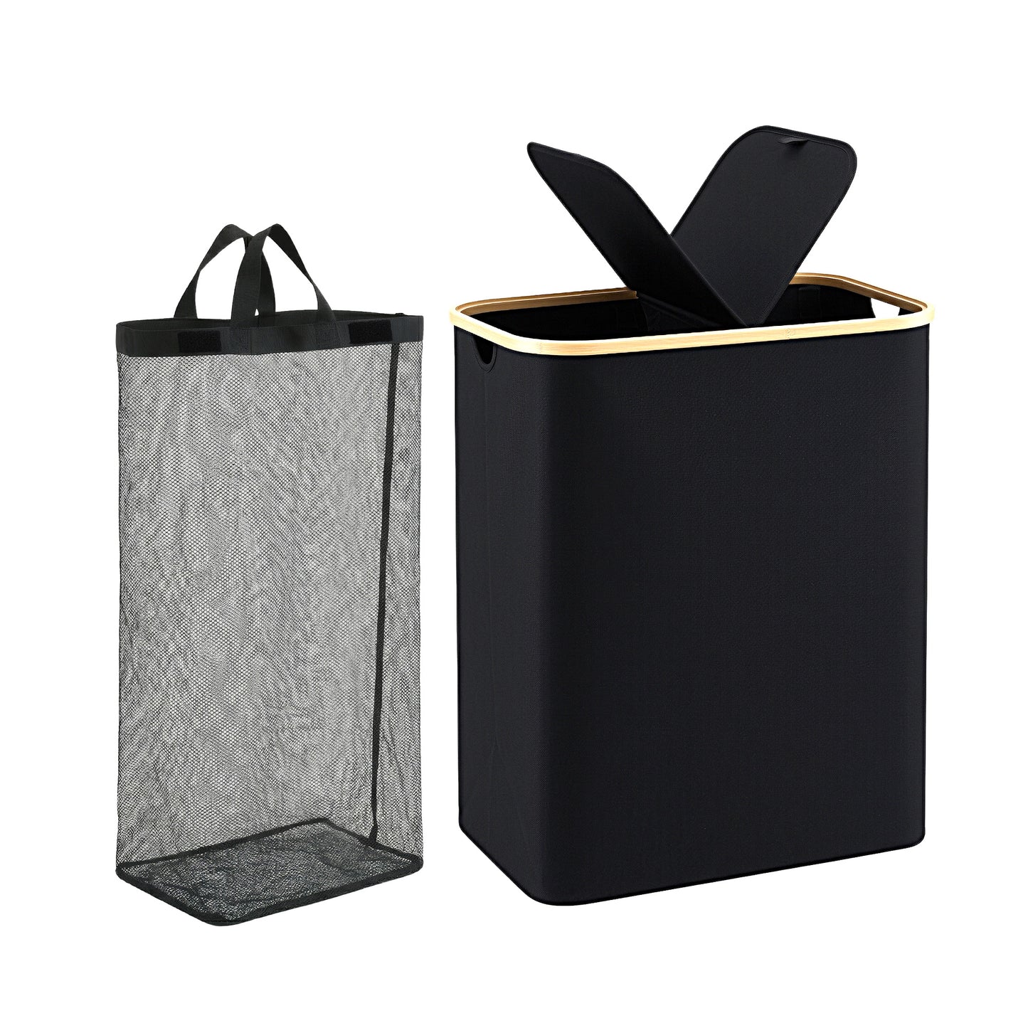 Artiss 2 Sections Laundry Basket with Removable Bags Foldable Black DIY-BATH-BK-2
