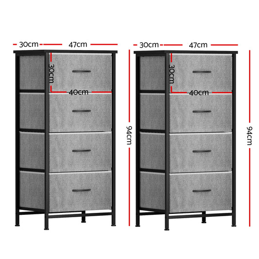 Artiss Set of 2 Chest of 4 Drawers Storage Dresser Tallboy Grey DIY-CDR-4D-GYX2