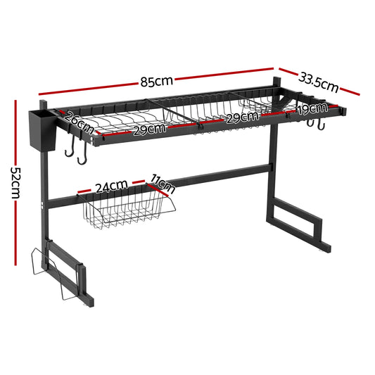 Cefito Dish Drying Rack for Kitchen Storage Organisation Kitchen Sink Organiser Dish Drainer DR-E-OVER-85-BK
