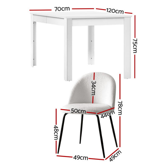 1 Artiss Dining Table and 4 Chairs Set White Sherpa DSET-120WH-VEL150-WHX4