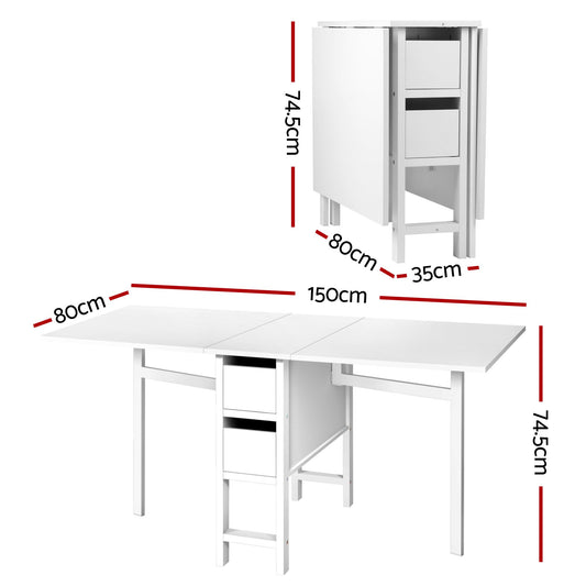 Artiss Dining Table and Chairs Set 5pcs Foldable with 2 Drawers Black and White DSET-CHANGE-DIN-B04-BKX4