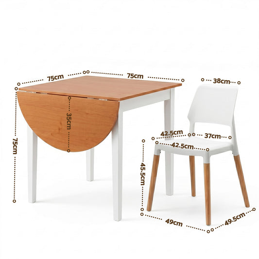 Artiss Dining Table and Chairs Set 5PCS, 75-110cm Drop-Leaf Table, with 4 Dining Chairs White Wooden, 4 DSET-DTAB-086-WHX4