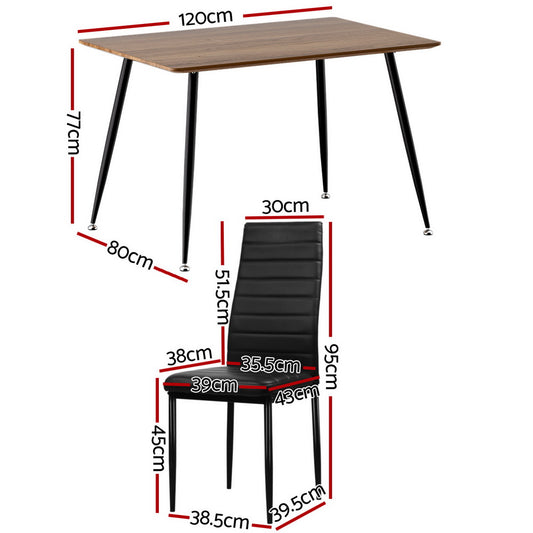 1 Artiss Dining Table and 4 Chairs Set Rectangle Metal DSET-T02WD-C02-BKX4