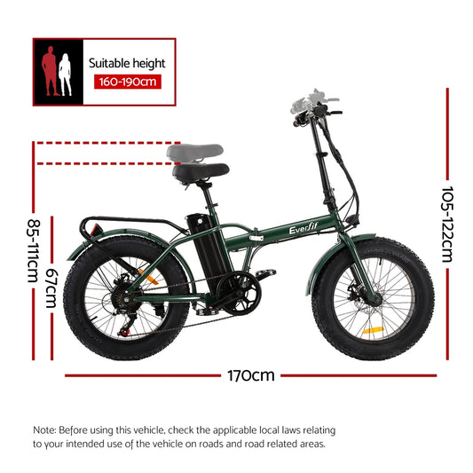 Everfit 20 Inch Folding Electric Bike Urban City Bicycle eBike Rechargeable EBIKE-C-20FD-HCS-GN
