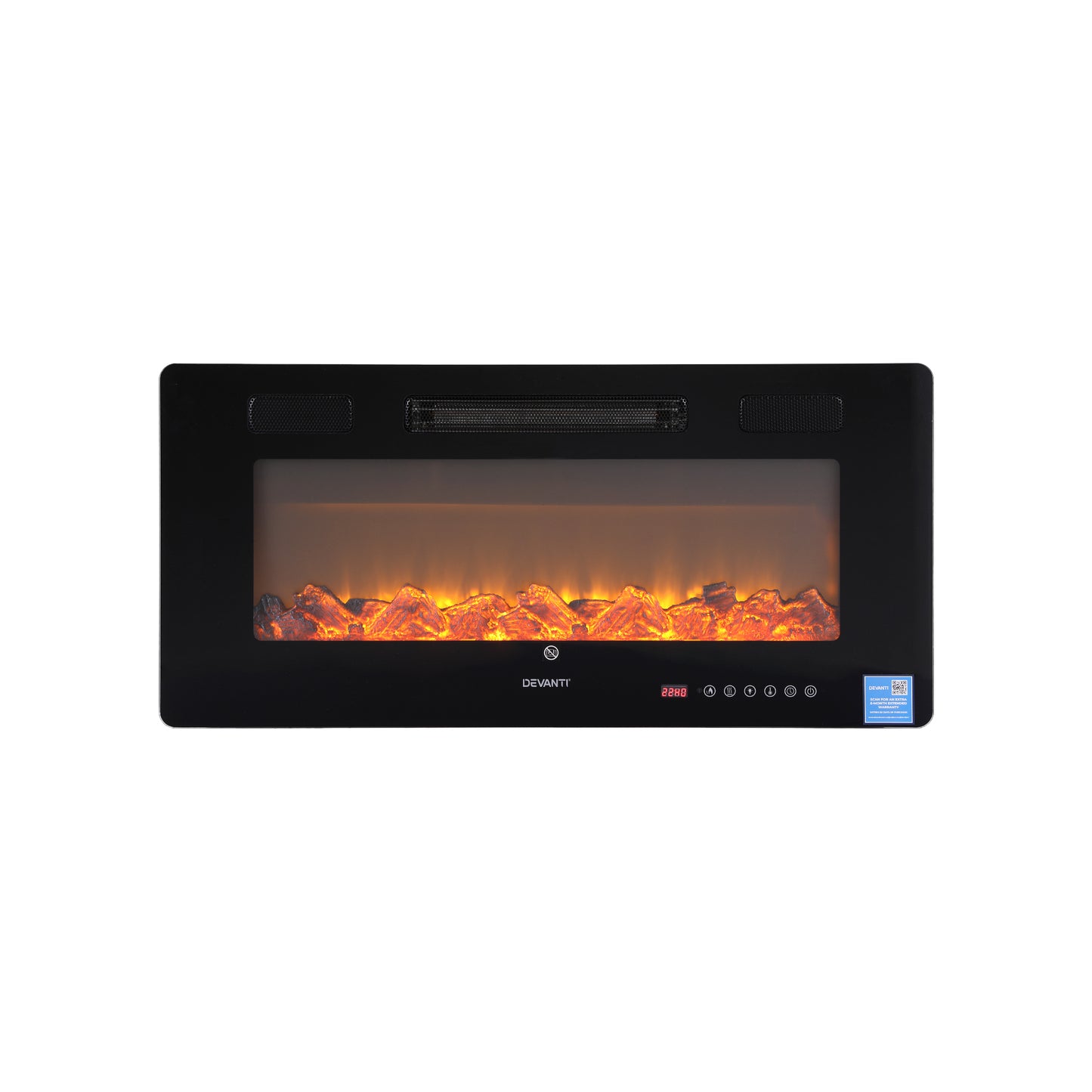 Devanti Electric Fireplace Fire Heater Wall Mounted Insert 3D Flame 1800W Remote Control EFL-D-YH23-2000-BK