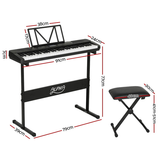 Alpha 61 Keys Electronic Piano Keyboard Digital Electric w/ Stand Stool Touch EK-JK-62-BK-H-B01