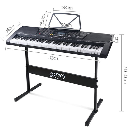 Alpha 61 Keys Electronic Piano Keyboard Digital Electric w/ Stand Lighted Black EK-KL-91M-BK-H
