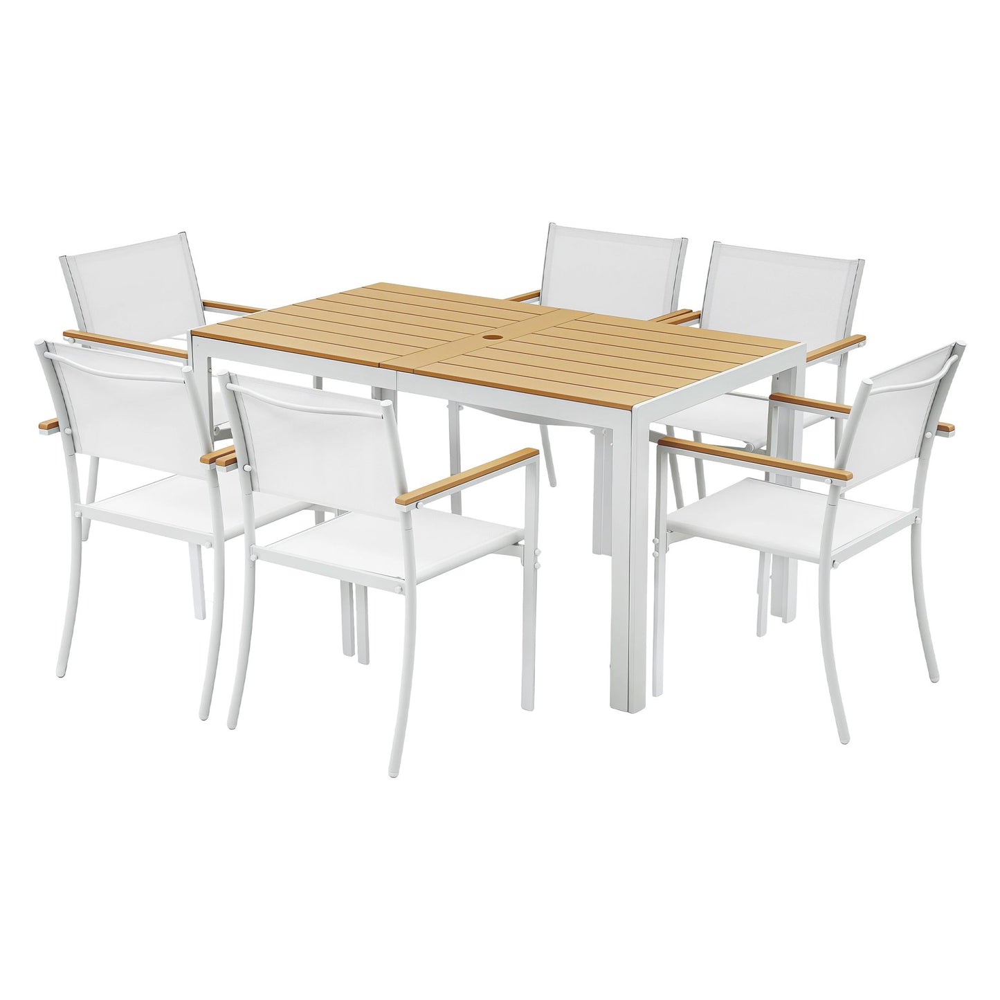 Gardeon 7PCS Outdoor Dining Set Table and Chairs Patio Garden Furniture Bistro Set White FF-DINING-7PLW-WH-ABC