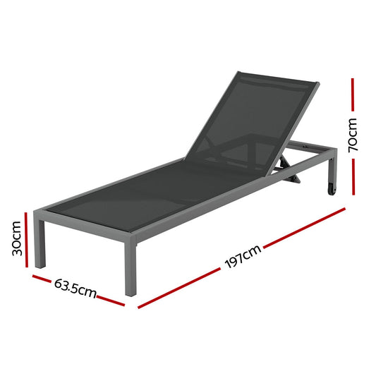 Gardeon Sun Lounge Outdoor Lounger Aluminium Folding Beach Chair Wheels Patio FF-LOUNGE-ALU-WHEEL-GE
