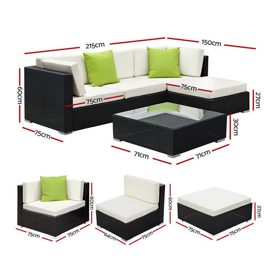 Gardeon 5-Piece Outdoor Sofa Set Wicker Couch Lounge Setting Cover FF-SOFA-BK-5PC-AB