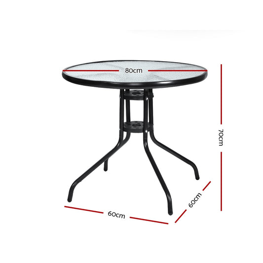 Gardeon Outdoor Bar Table Glass Cafe Table Steel Side Parasol Hole FF-TABLE-GL80