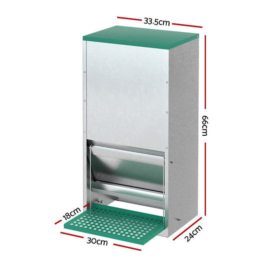 Giantz Automatic Chicken Feeder Port Coop Chick Poultry Treadle Self Opening FIK-FEEDER-STEEL-30L-GR