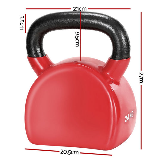 Everfit 24kg Kettlebell Weightlifting Bench Dumbbells Kettle Bell Gym Home FIT-K-KB-24KG-RD