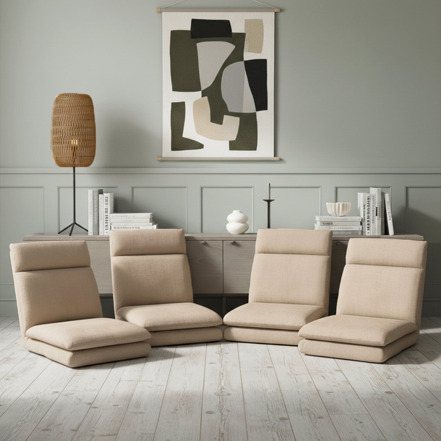 Artiss 4XFloor Chair Sofa Linen Beige FLOOR-SBL-01LIN-1S-BRX4