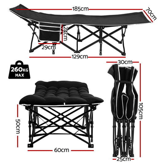 Artiss Folding Bed With Mattress Heavy Duty Black 185CM FOLD-71-MAT-BK