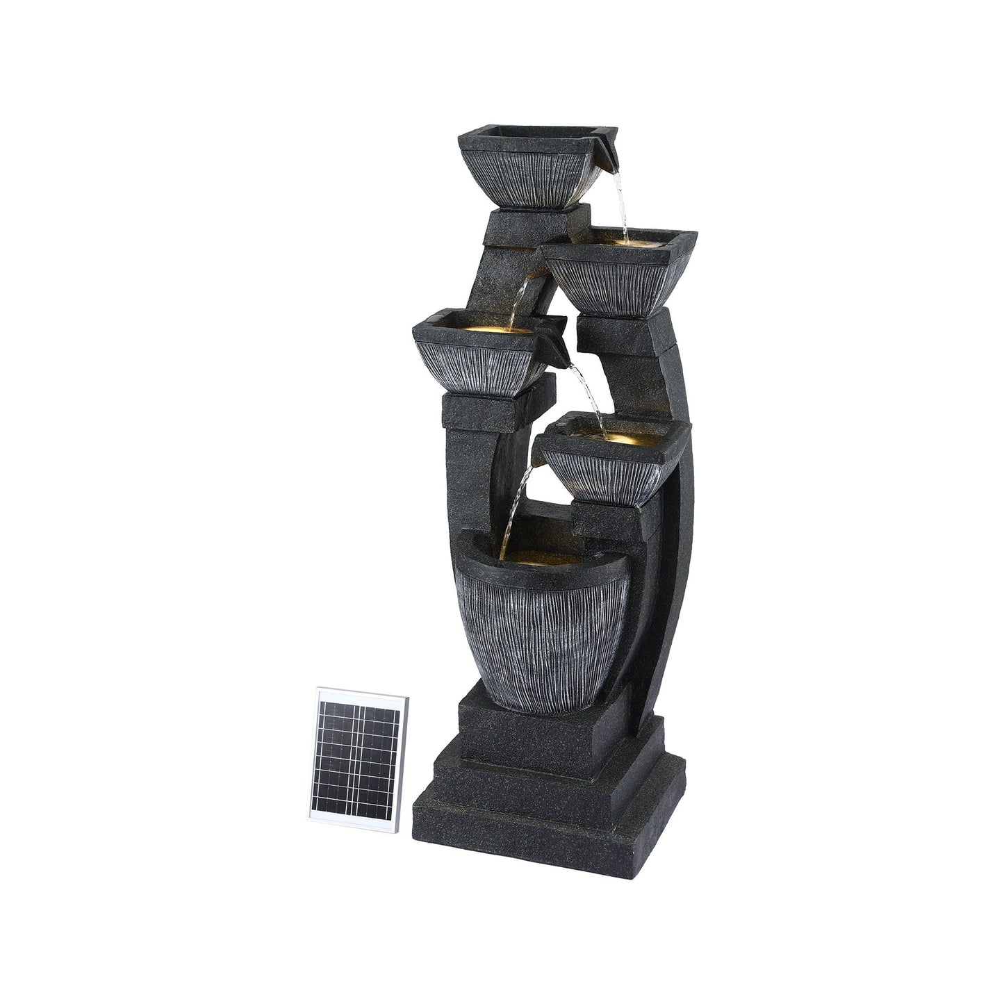 Gardeon Solar Fountain Water Feature Outdoor Fountain Indoor 5-Tier Bowl Cascading Grey FOUNT-MUSHROOM-5LVL-BK
