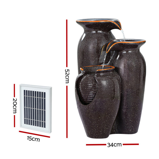 Gardeon Solar Fountain Water Fountain Feature Cascading Fountain LED Lights 76CM Grey FOUNT-STEAN-3LVL-BR