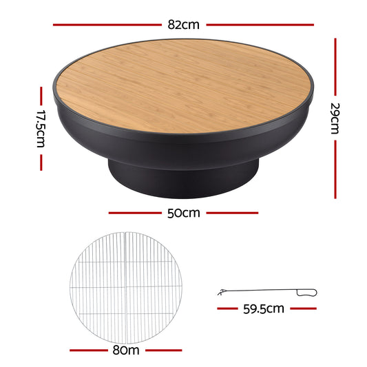 Grillz Fire Pit Table with Lid Deep Fire Bowl Wood Burning BBQ Grill for Backyard Camping Patio Picnic FPIT-YH-BBQ-WD