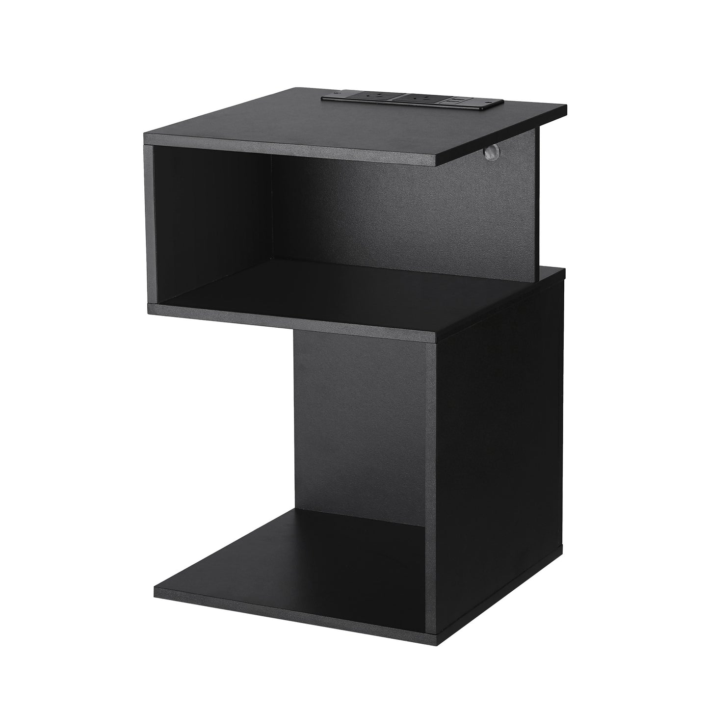 Artiss Bedside Table 2 Shelves S-Shaped Charging Station Black FUR-S-BS-02-BK