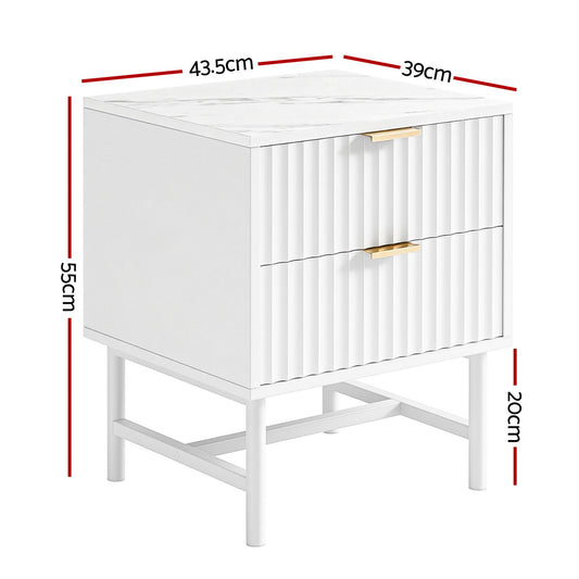 Artiss Bedside Table 2 Drawers - White FUR-S-BS-03-WH