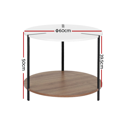 Artiss Coffee Table Side Table Round White Cedric FUR-S-COF04-WHWD