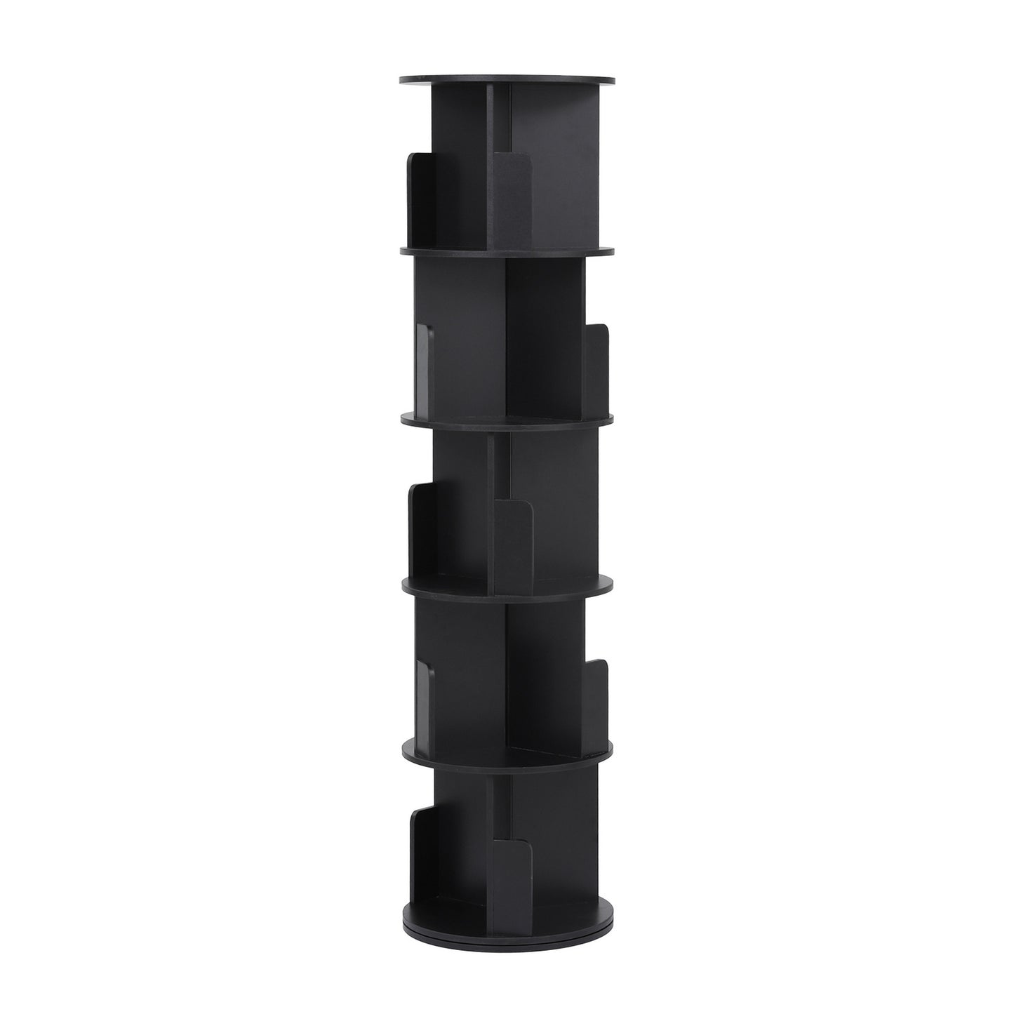Artiss 5 Tiers Bookshelf Swivel Bookcase Display Shelves Stand Round Black FUR-S-DS-5TR-BK