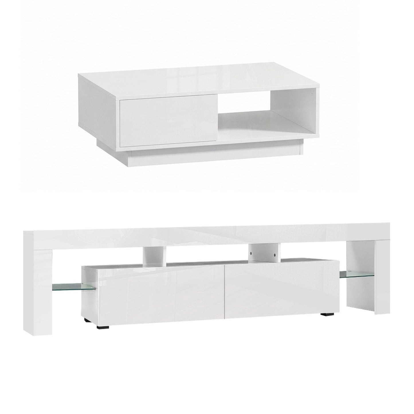 Artiss LED TV Unit & Coffee Table Set Storage Cabinet White FUR-TV-COF-LED-WH