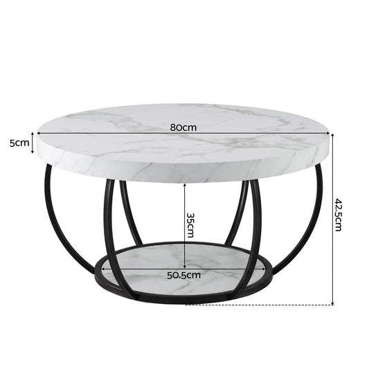 Artiss Coffee Table 2-Tier Marble Finish Round White&Black FUR-Z-COF-07-WHBK