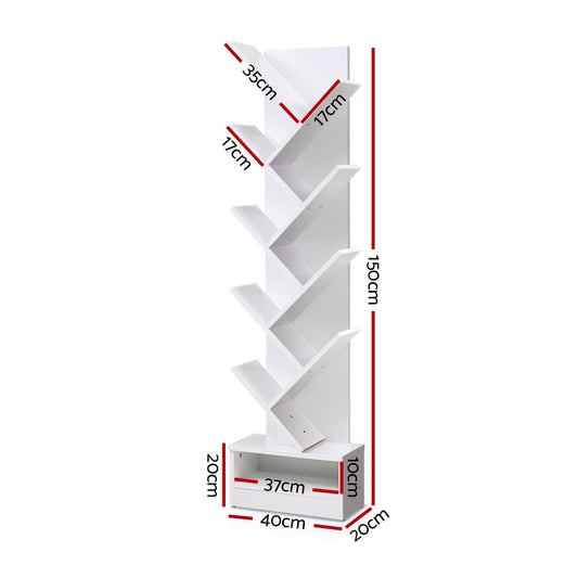 Artiss Tree Bookshelf 9 Tiers - ECHO White FURNI-E-SHELF-9T-WH