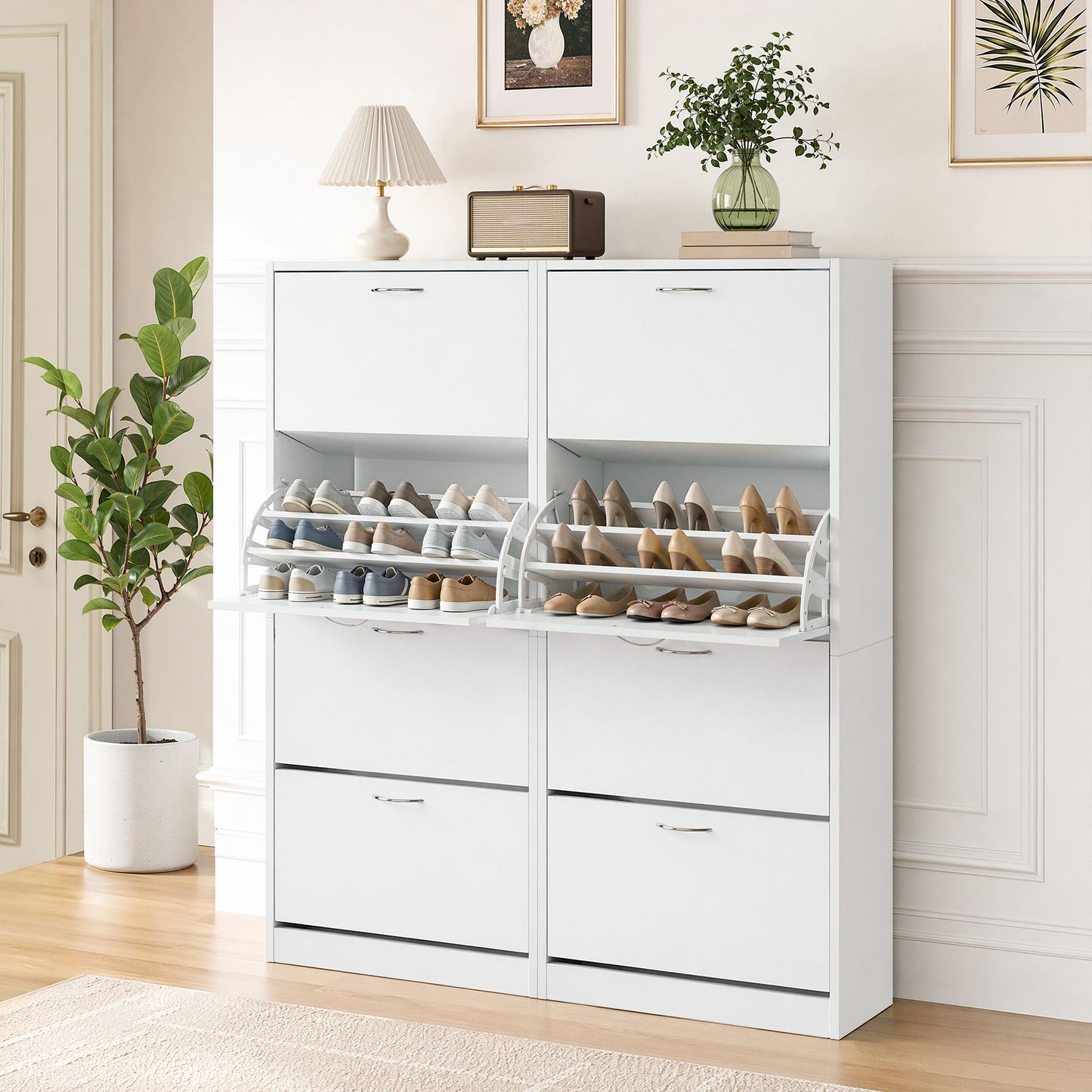 Artiss 2x Shoe Cabinet Storage Organiser 4 Flip Drawer White FURNI-L-SHOE-4D3R-WHX2