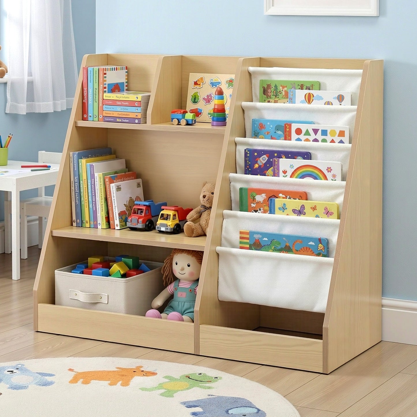 Keezi Kids Bookshelf Wood Bookcase Children Storage Rack Display Shelves Holder FURNI-N-BOOK-MCT-WD