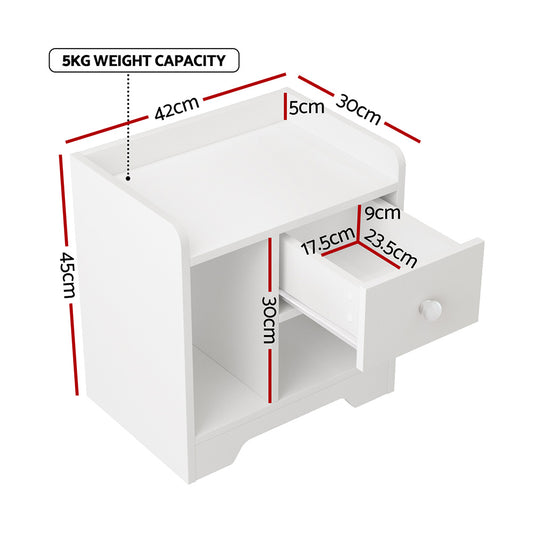 Artiss Bedside Table Drawer Nightstand Side End Table Storage Open Shelf White FURNI-N-BS02-WH