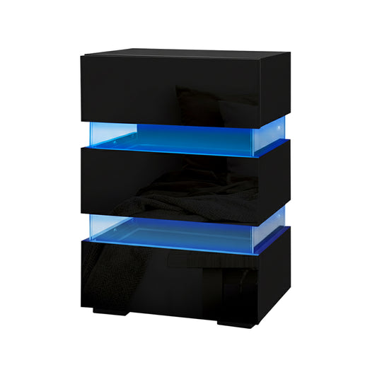 Artiss 2x Bedside Table LED 3 Drawers - LUMI Black FURNI-O-LED-BS-03-BKX2